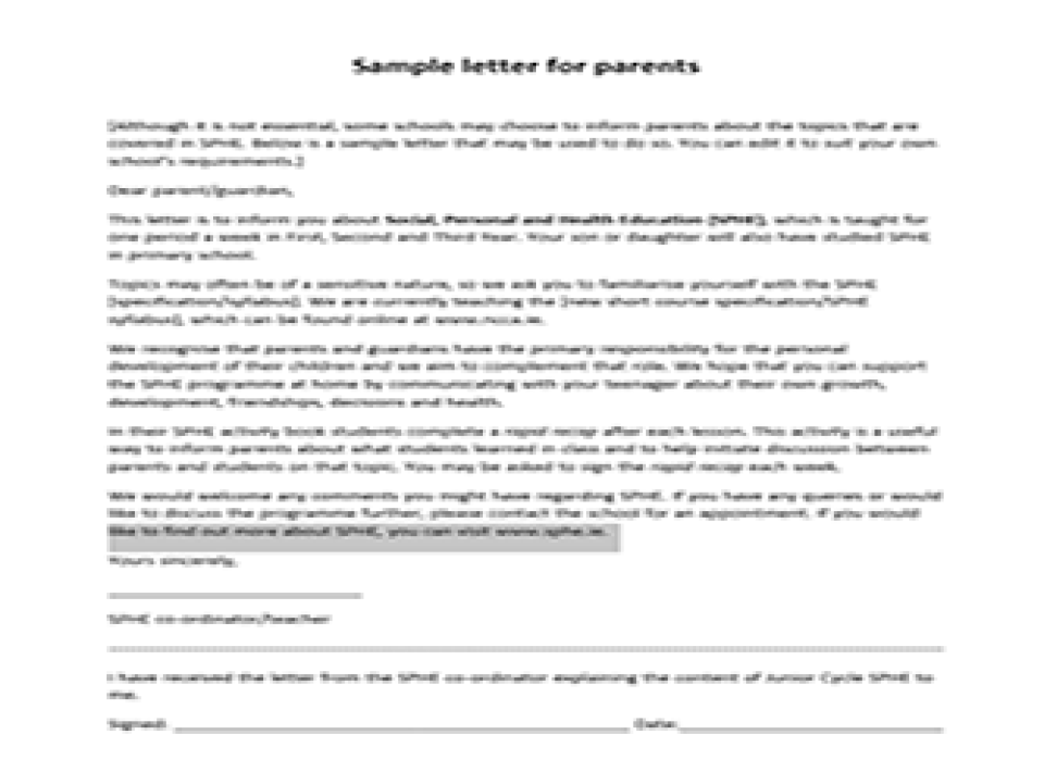 Sample letter for parents